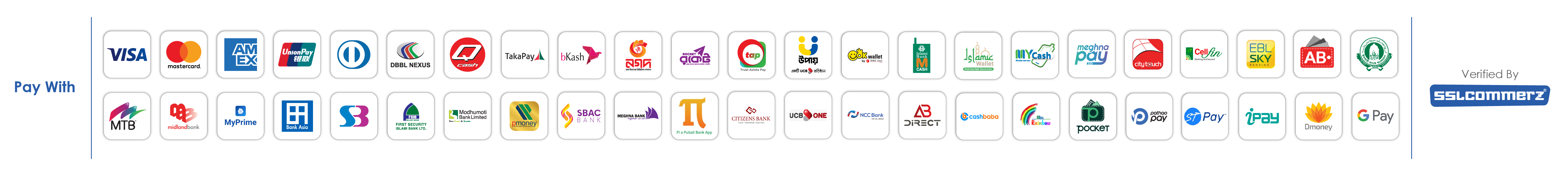 Accepted payment methods — bKash, Nagad, Visa, Mastercard, SSLCommerz and more